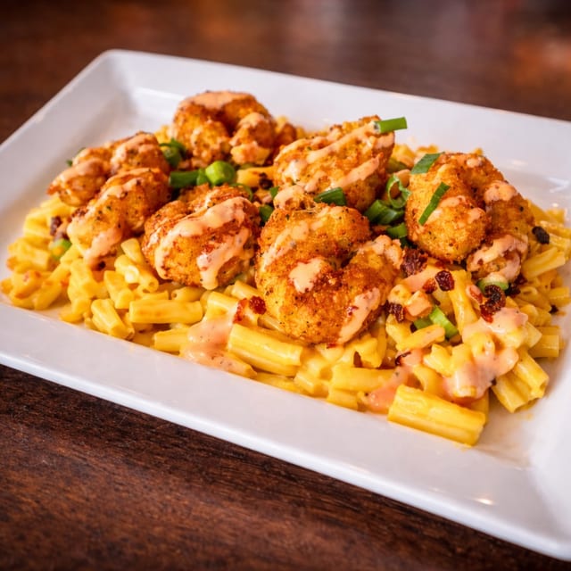 Golden Shrimp Mac-N-Cheese.
